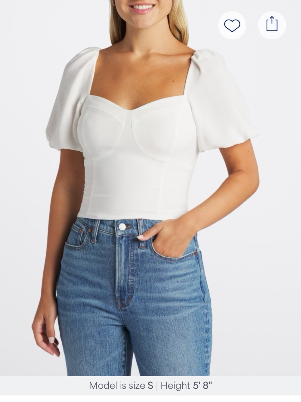 Sweetheart Puff-Sleeve White Crop Top